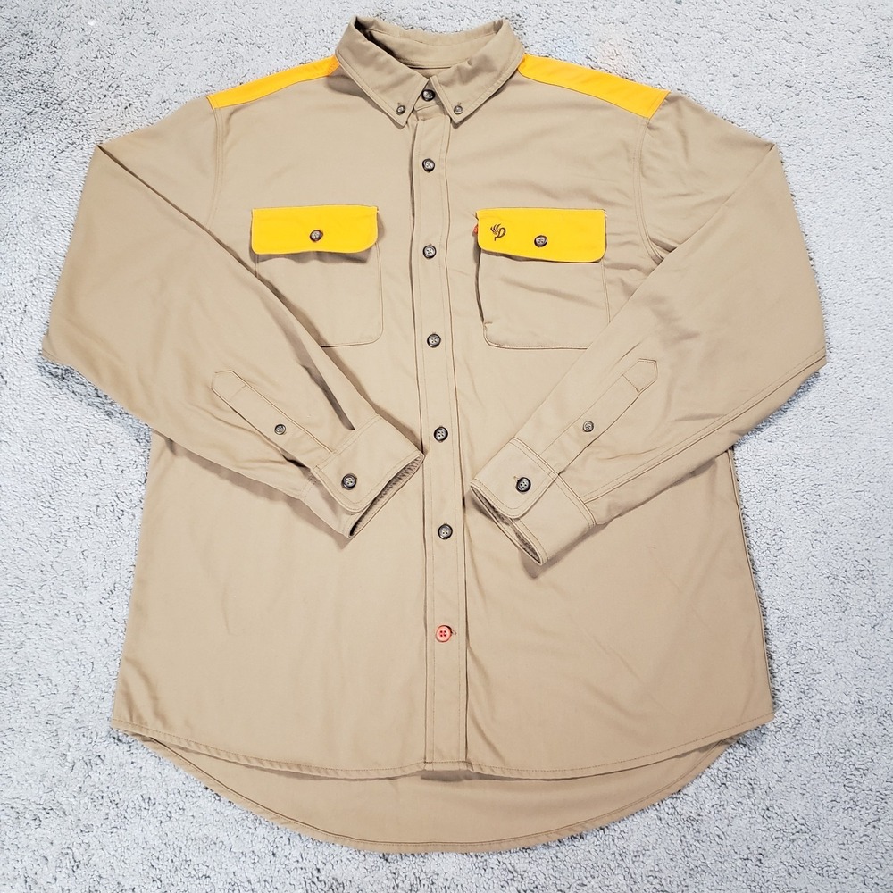 Duck Camp Premium Wingshooting Shirt Men M Wheat Brown Blaze Orange Hunting